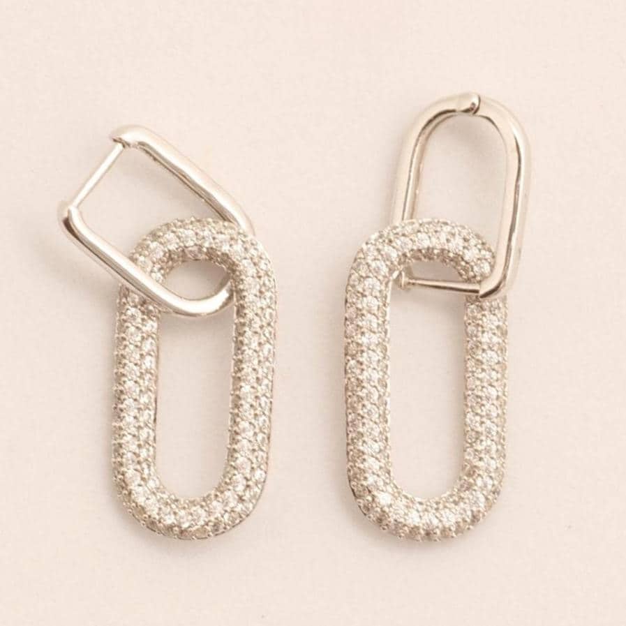 Paperclip Link Diamond Hoop Earrings, 14k Solid Gold, Natural Diamonds, Geometric Long Link Pave Dangle Drop, Modern Minimal Jewelry