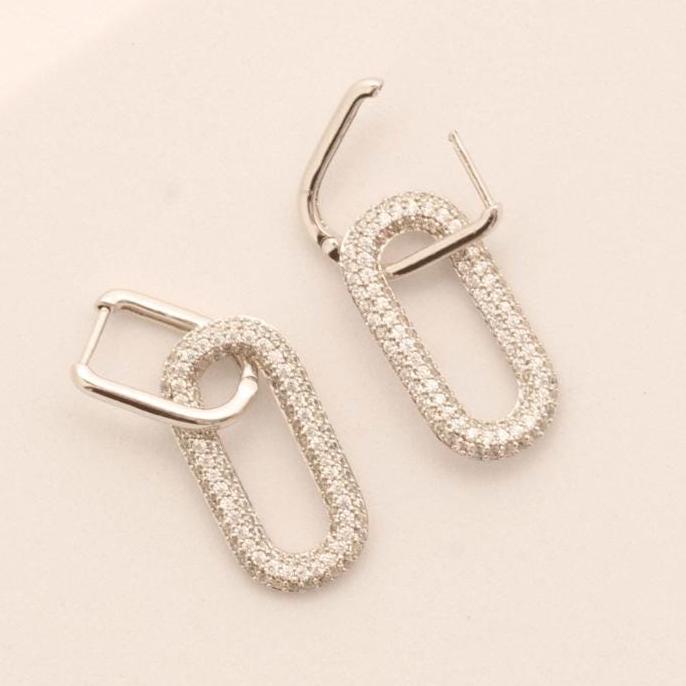 Paperclip Link Diamond Hoop Earrings, 14k Solid Gold, Natural Diamonds, Geometric Long Link Pave Dangle Drop, Modern Minimal Jewelry