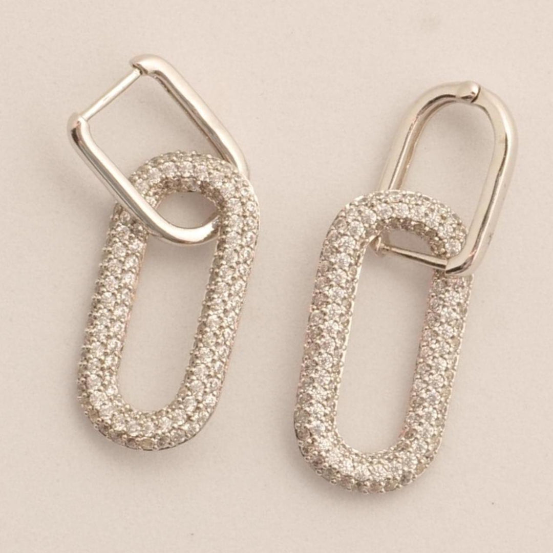 Paperclip Link Diamond Hoop Earrings, 14k Solid Gold, Natural Diamonds, Geometric Long Link Pave Dangle Drop, Modern Minimal Jewelry