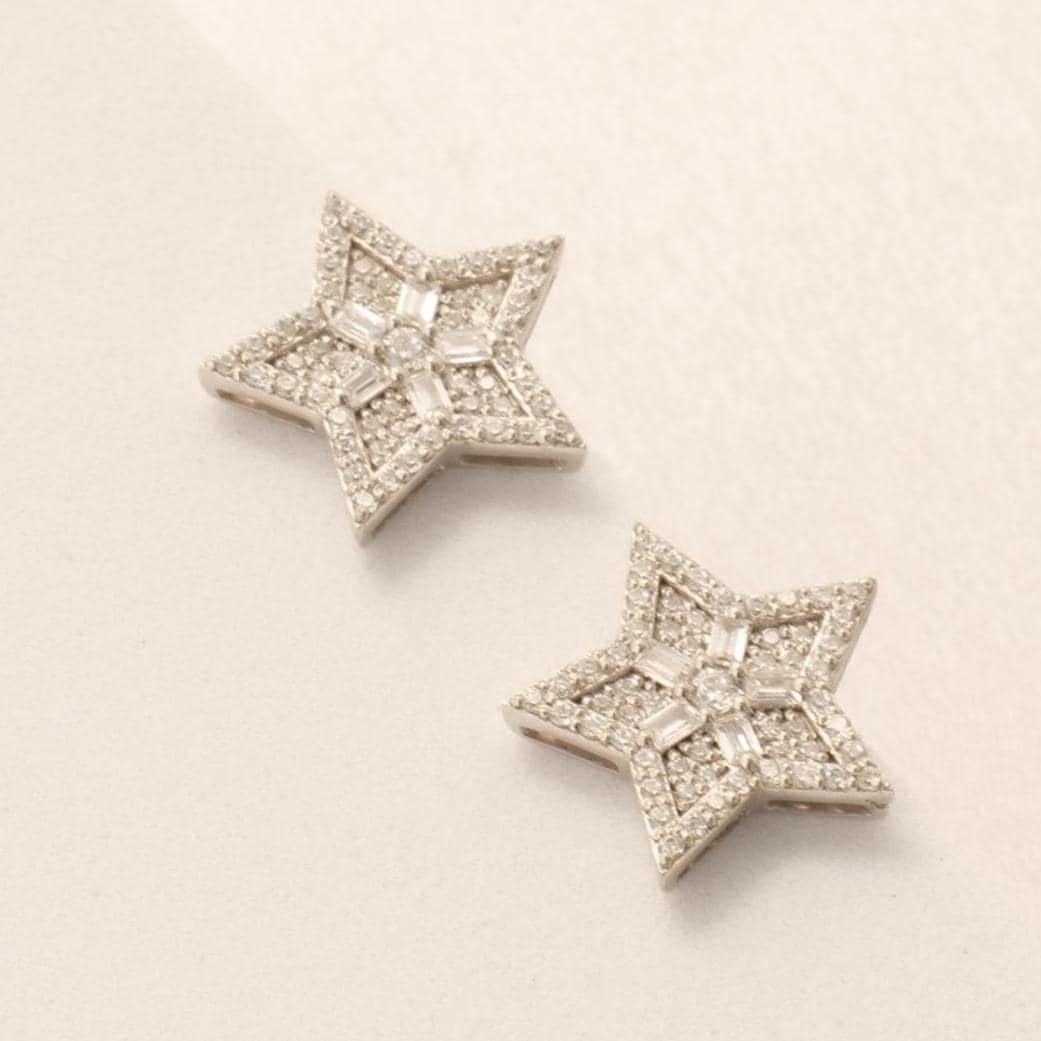 Star Diamond Stud Earrings, 14k Solid Gold, Natural Diamonds, Baguette Illusion Cluster Studs, Geometric Celestial Jewelry, Hip Hop Earrings