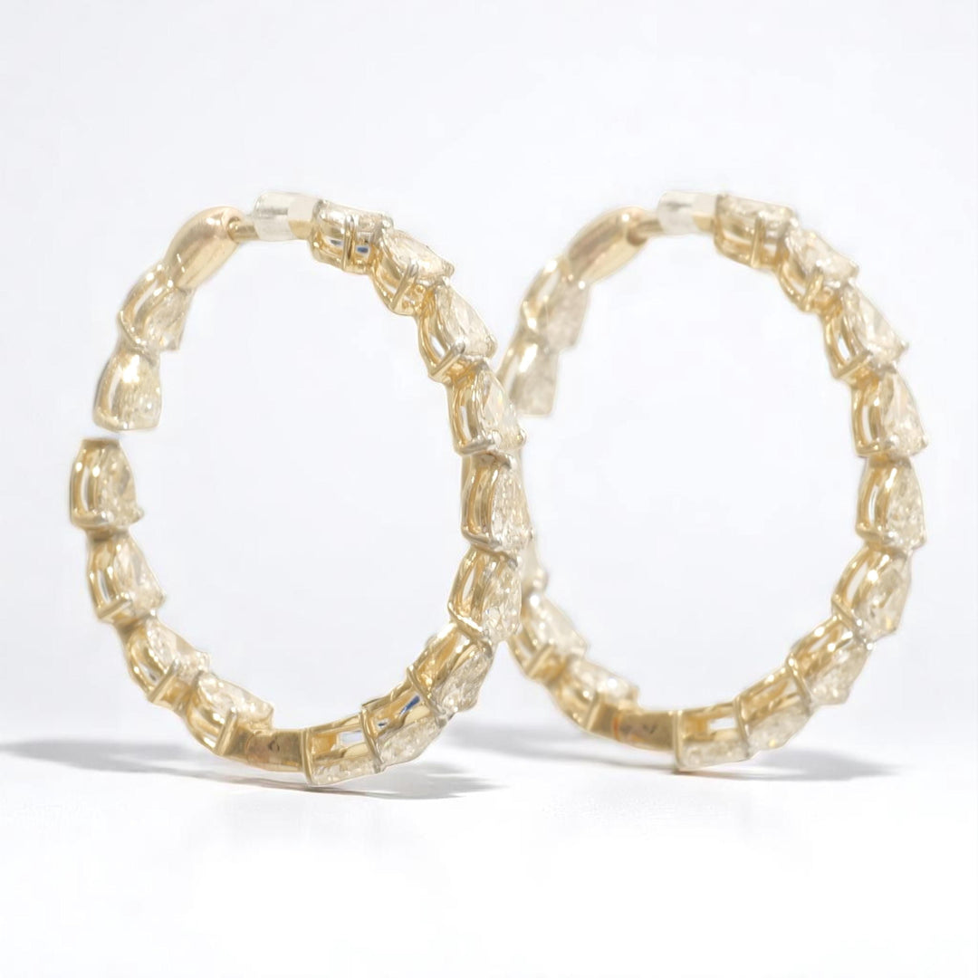 Teardrop Diamond Hoop Earrings, 14K Solid Gold, Pear Natural Diamonds, Inside Out Hoops, Everyday Statement Jewelry