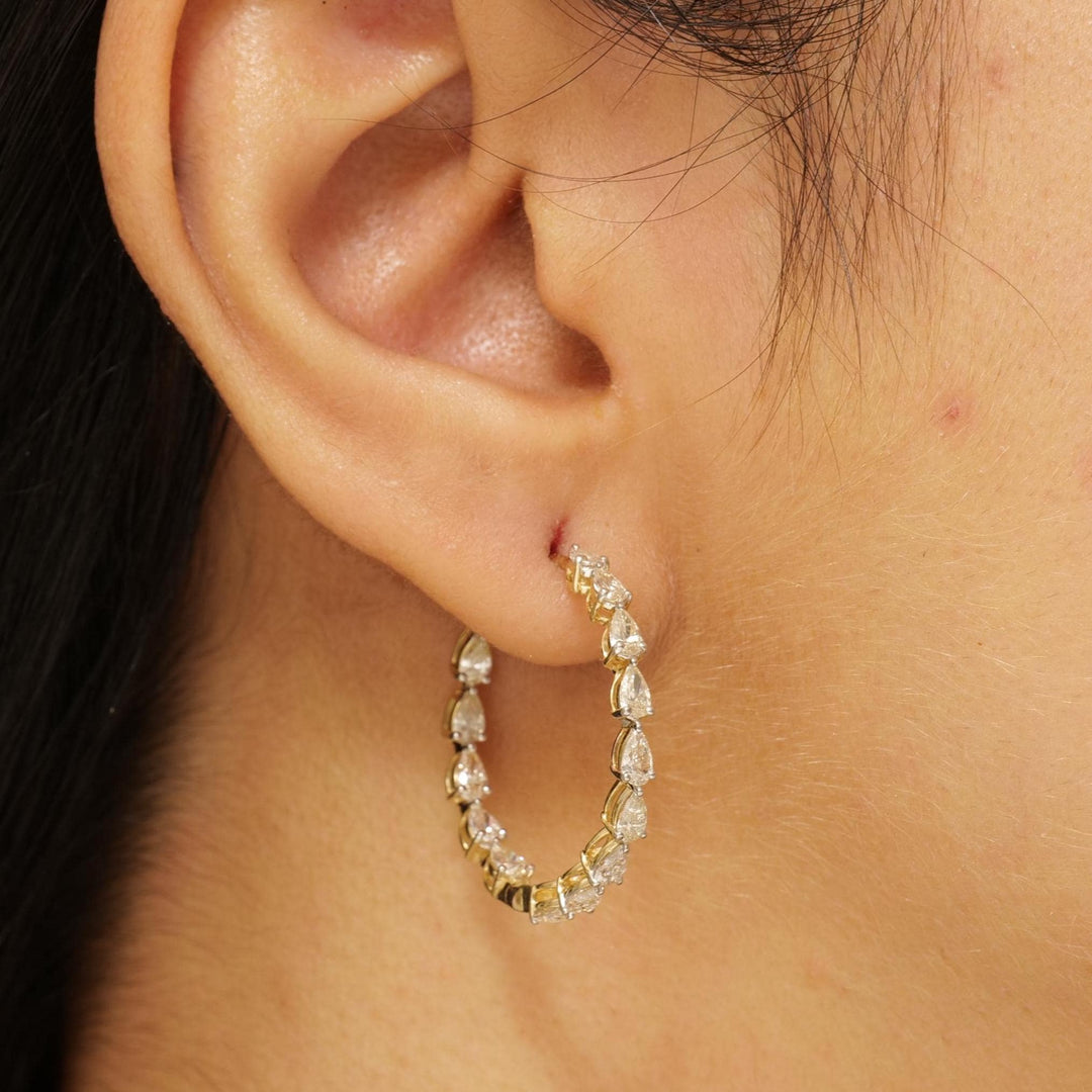 Teardrop Diamond Hoop Earrings, 14K Solid Gold, Pear Natural Diamonds, Inside Out Hoops, Everyday Statement Jewelry