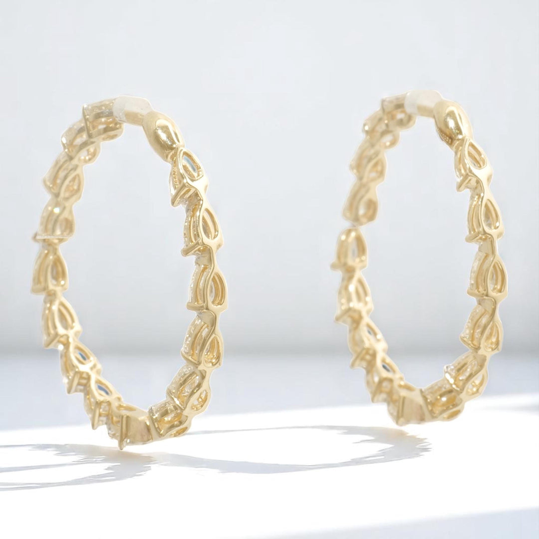 Teardrop Diamond Hoop Earrings, 14K Solid Gold, Pear Natural Diamonds, Inside Out Hoops, Everyday Statement Jewelry