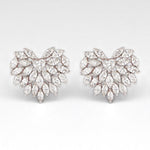 Load image into Gallery viewer, Heart Cluster Stud Earrings, 14k Solid Gold, Natural Diamonds, Angel Marquise Wings Earrings, Bridal Statement Jewelry, Cocktail Studs
