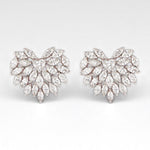 Load image into Gallery viewer, Heart Cluster Stud Earrings, 14k Solid Gold, Natural Diamonds, Angel Marquise Wings Earrings, Bridal Statement Jewelry, Cocktail Studs
