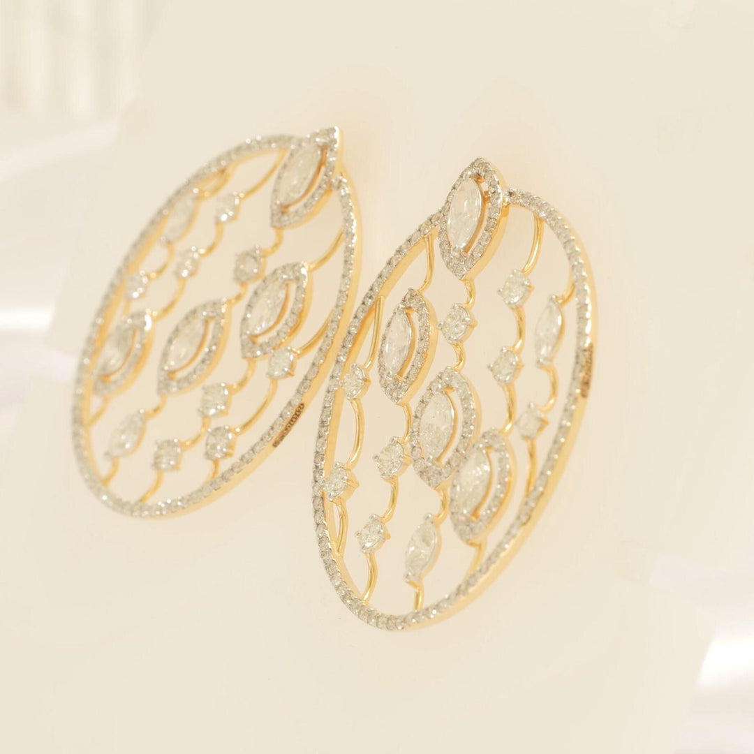 Open Circle Diamond Earrings, 14k Solid Gold, Natural Diamond, Halo Marquise Cocktail Studs, Statement Jewelry, Ready To Ship, IGI Certified
