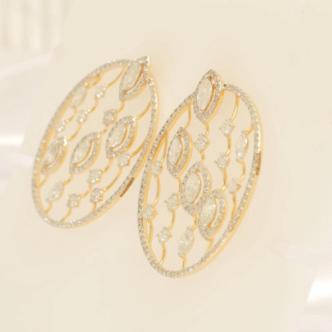 Open Circle Diamond Earrings, 14k Solid Gold, Natural Diamond, Halo Marquise Cocktail Studs, Statement Jewelry, Ready To Ship, IGI Certified