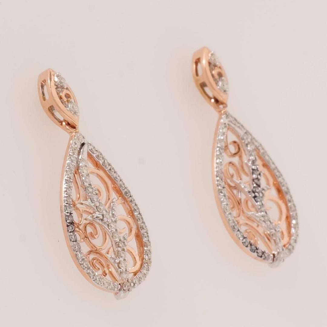 Teardrop Diamond Dangle Earrings, 14k Solid Gold, Natural Diamond, Dual Tone Bridal Earrings, Filigree Drop Earrings, Statement Earrings