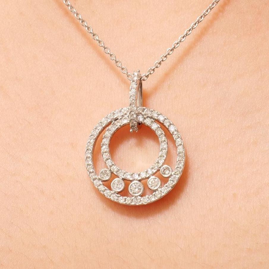 Circle Diamond Halo Pendant, 14k Solid Gold, Natural Diamonds, Bezel Set Necklace, Everyday Minimalistic Stackable Pendant
