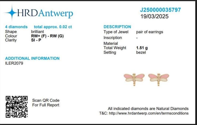 Kids Dragonfly Diamond Stud Earrings, 14k Solid Gold, Natural Diamonds, Enamel Wings Studs, Gift for  girls, Ready To Ship, HRD Certified