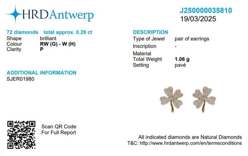 Kids Leaf Clover Diamond Stud Earrings, 14k Solid Gold, Natural Diamonds, Two Toned Studs, Gift for girls, Ready To Ship, HRD Certified