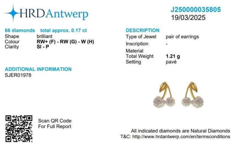 Kids Cherry Diamond Stud Earrings, 14k Solid Gold, Natural Diamonds, Fruit Jewelry, Gift for toddlers/girls, Ready To Ship, HRD Certified