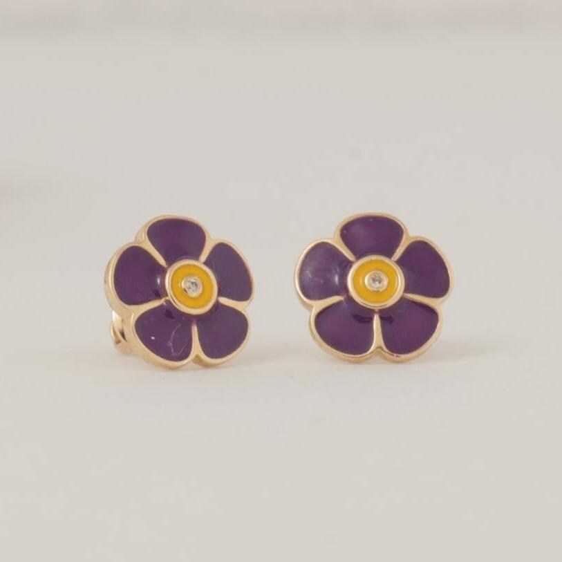 Kids Flower Diamond Earrings, 14k Solid Gold, Natural Diamonds, Colorful Enamel Petals Studs, Gift for girls, Ready To Ship, HRD Certified