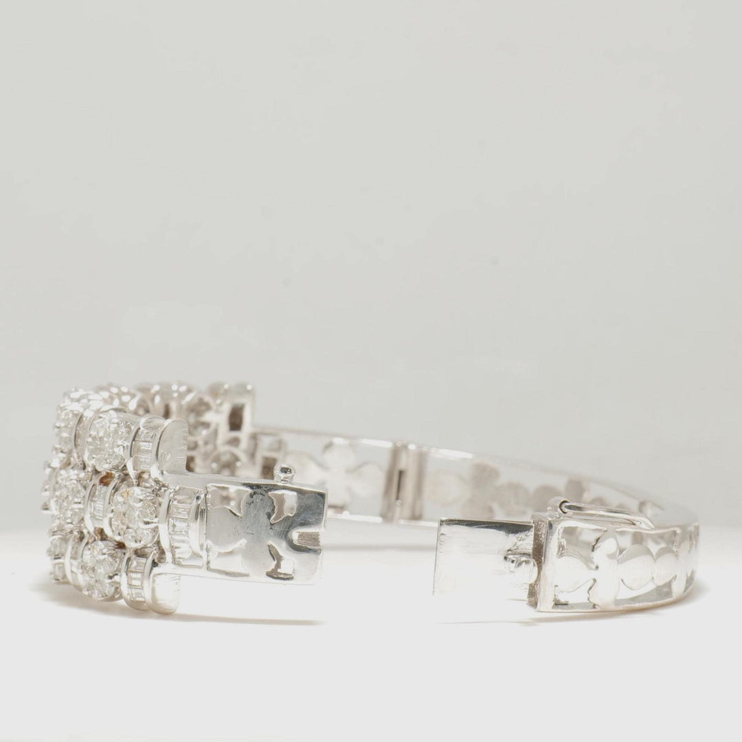 Triple Row Diamond Bracelet, 14k Solid Gold, Natural Diamonds, Baguette Cluster Illusion Cocktail Bracelet, Wide Wedding Statement Bracelet