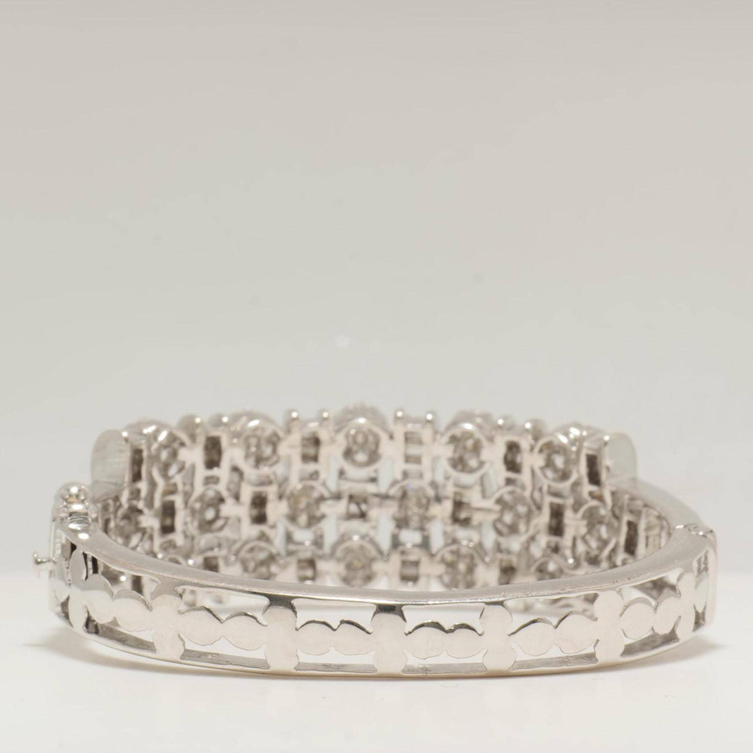 Triple Row Diamond Bracelet, 14k Solid Gold, Natural Diamonds, Baguette Cluster Illusion Cocktail Bracelet, Wide Wedding Statement Bracelet