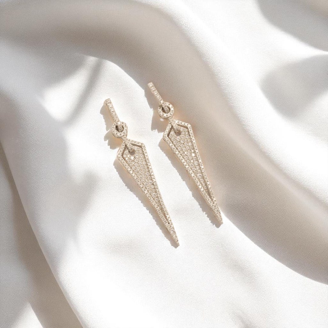 Geometric Halo Spike Diamond Earrings, 14k Solid Gold, Natural Diamond, Cluster Pave Dangle Drop, Modern Statement Jewelry, Cocktail Earring