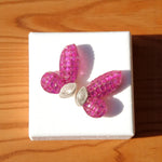 Load image into Gallery viewer, Butterfly Pink Sapphire Diamond Stud Earrings, 14k Solid Gold,  Natural Diamonds, Everyday Gemstone Earrings, Statement Cocktail Jewelry
