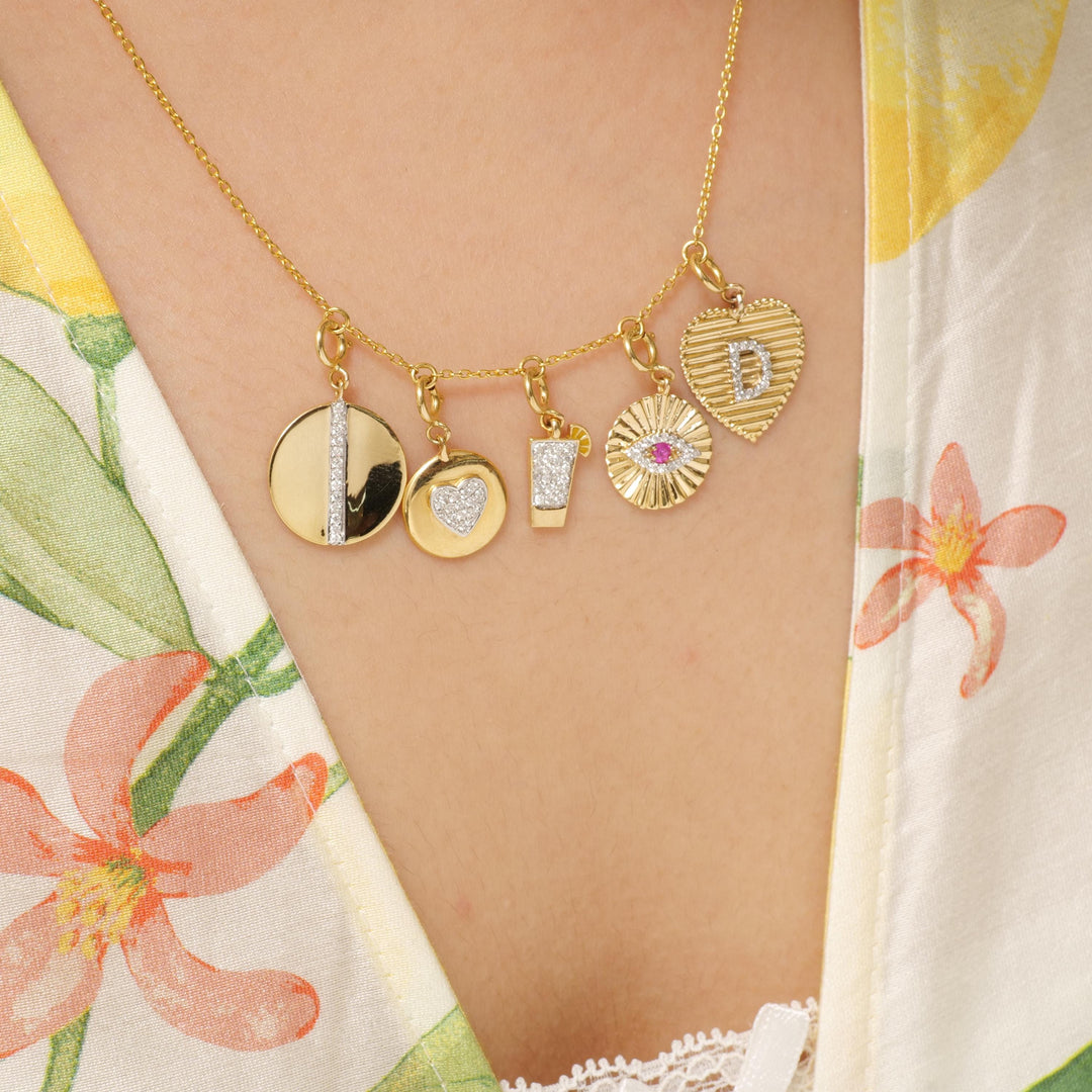 Juice Glass Diamond Charm, 14k Solid Gold, Natural Diamonds, Summer Staking Necklace, Dual Tone Fun Minimalist Pendant, Ready To Ship