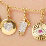 Load image into Gallery viewer, Juice Glass Diamond Charm, 14k Solid Gold, Natural Diamonds, Summer Staking Necklace, Dual Tone Fun Minimalist Pendant, Ready To Ship
