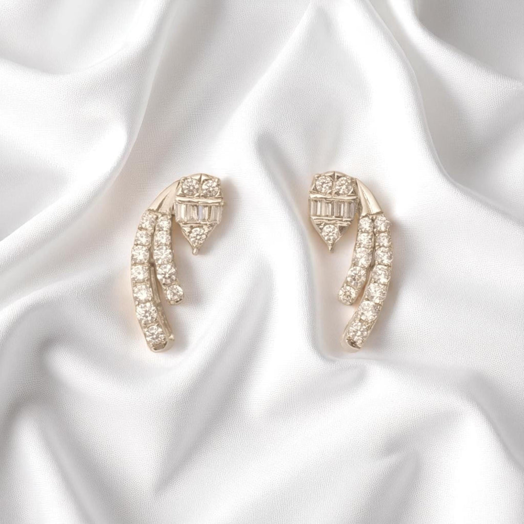 Diamond Climber Stud Earrings, 14k Solid Gold, Natural Diamonds, Everyday Crawler Earrings, Baguette Cluster Illusion Studs, Minimal Jewelry