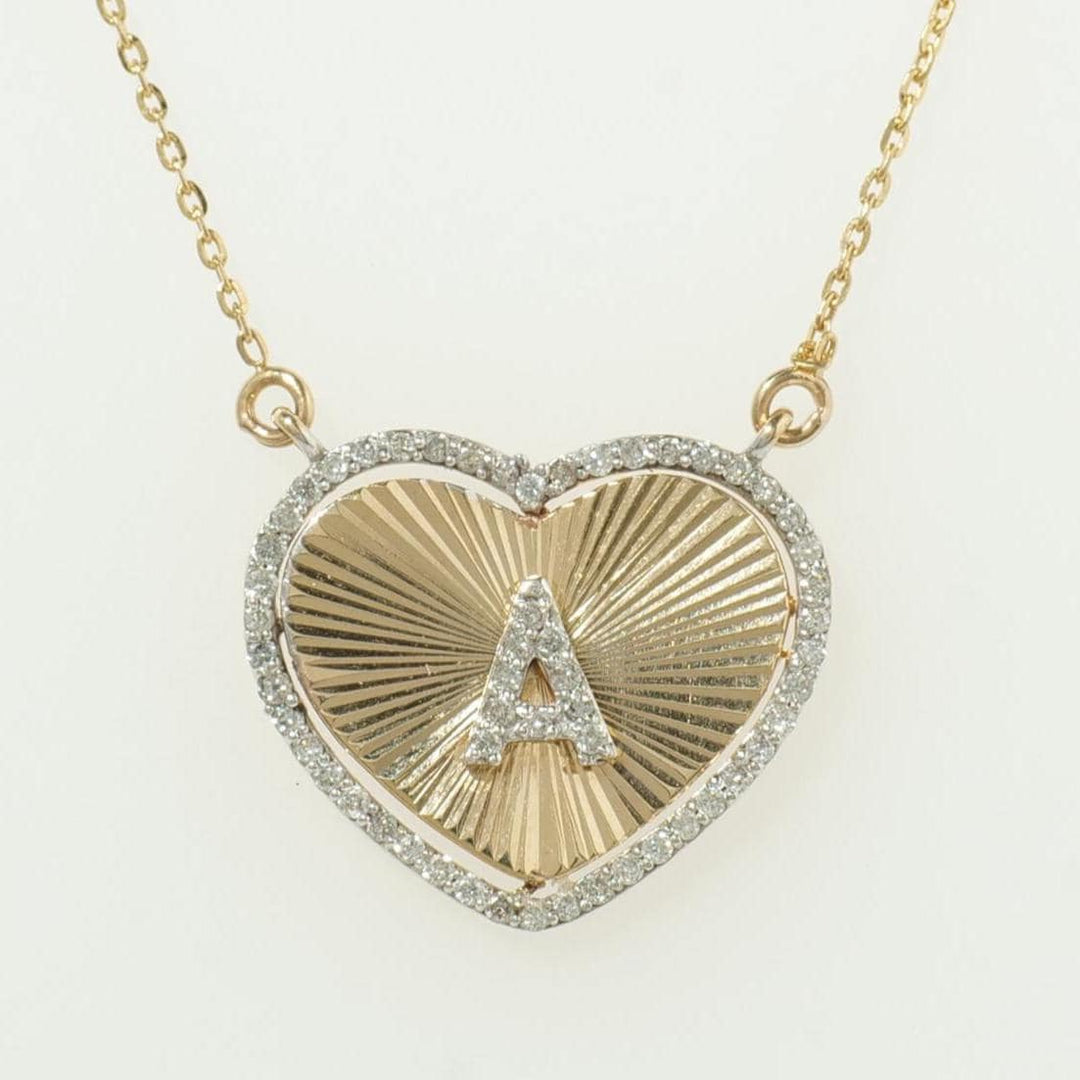 Heart Initial Medallion Diamond Necklace, 14k Solid Gold, Natural Diamonds, Everyday Halo Pendant, Personalised Letter Charm, Ready To Ship
