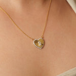 Load image into Gallery viewer, Heart Initial Medallion Diamond Necklace, 14k Solid Gold, Natural Diamonds, Everyday Halo Pendant, Personalised Letter Charm, Ready To Ship
