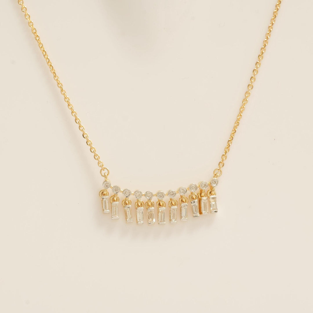 Baguette Drop Bar Diamond Necklace, 14k Solid Gold, Natural Diamond, Bezel Set Necklace, Everyday Stackable Chain, Minimalist Jewelry