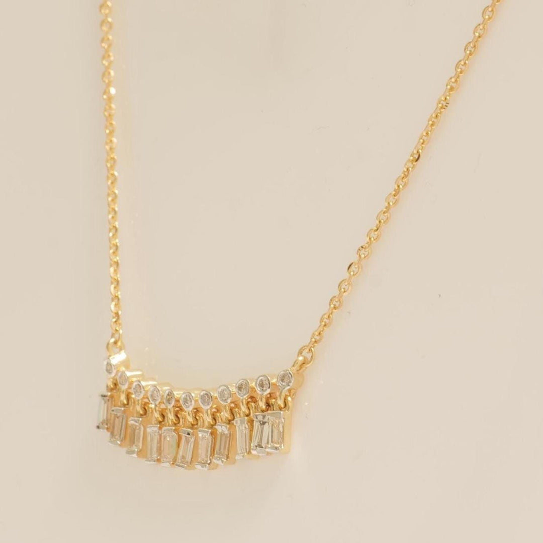 Baguette Drop Bar Diamond Necklace, 14k Solid Gold, Natural Diamond, Bezel Set Necklace, Everyday Stackable Chain, Minimalist Jewelry
