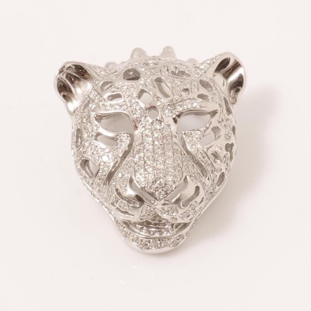 Panther Head Diamond Pendant, 14k Solid Gold, Natural Diamonds, Hip Hop Jewelry, Iced-Out Set Animal Necklace, Statement Layering Pendant