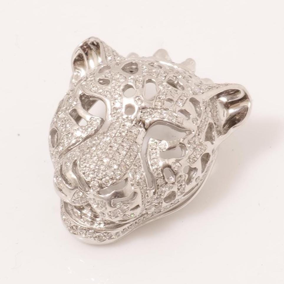 Panther Head Natural  Diamond Pendan: 14k Solid Gold Hip Hop Animal Necklace, Certified Jewelry