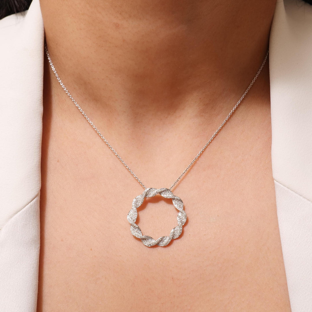 Circle Diamond Pendant, 14k Solid Gold, Natural Diamonds, Twisted Loop Necklace, Minimal Pave Statement Jewelry, Geometric Layering Pendant