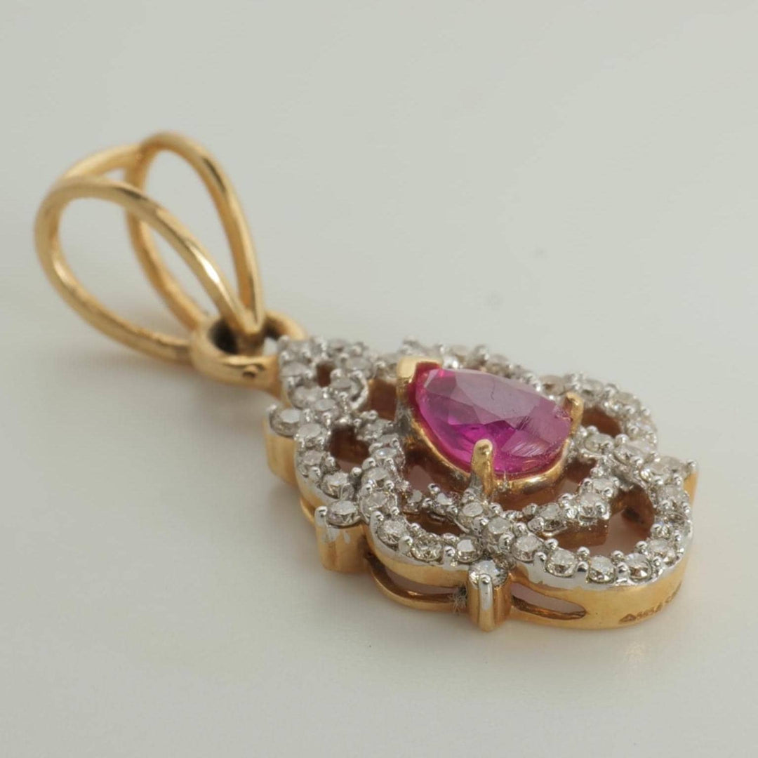 Filigree Ruby Natural Diamond Pendant: 14k Solid Gold Gemstone Necklace, IGI Certified, Ready To Ship