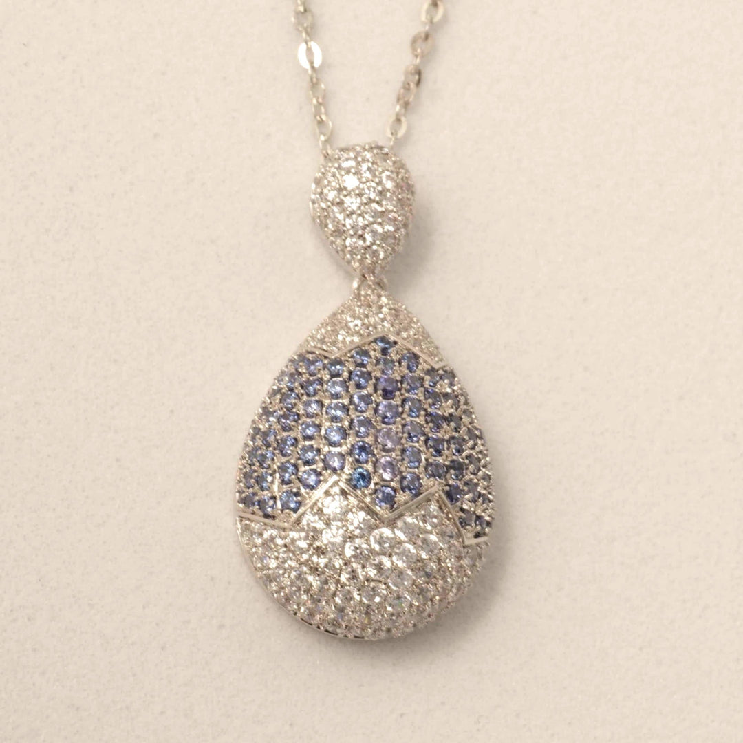 RainDrop Diamond Necklace, 14k Solid Gold, Natural Diamond, Blue Sapphire Gemstone Pendant, Statement Pendant, Cocktail Iced Out Jewelry