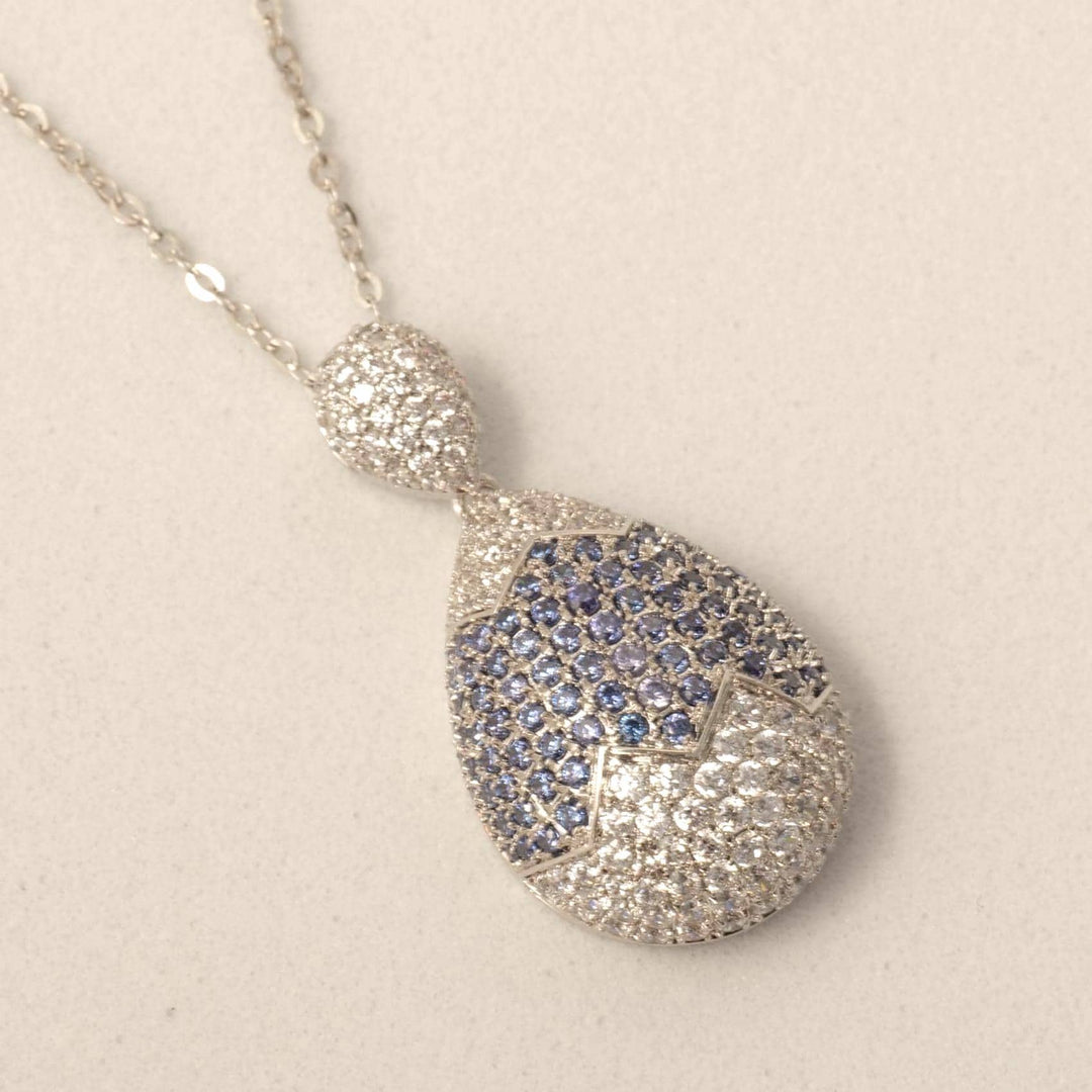 RainDrop Diamond Necklace, 14k Solid Gold, Natural Diamond, Blue Sapphire Gemstone Pendant, Statement Pendant, Cocktail Iced Out Jewelry