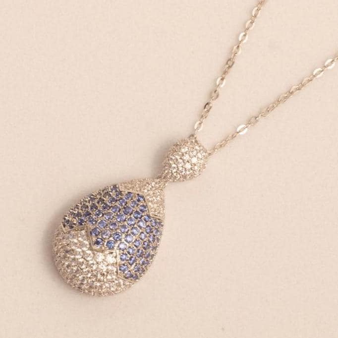 RainDrop Diamond Necklace, 14k Solid Gold, Natural Diamond, Blue Sapphire Gemstone Pendant, Statement Pendant, Cocktail Iced Out Jewelry