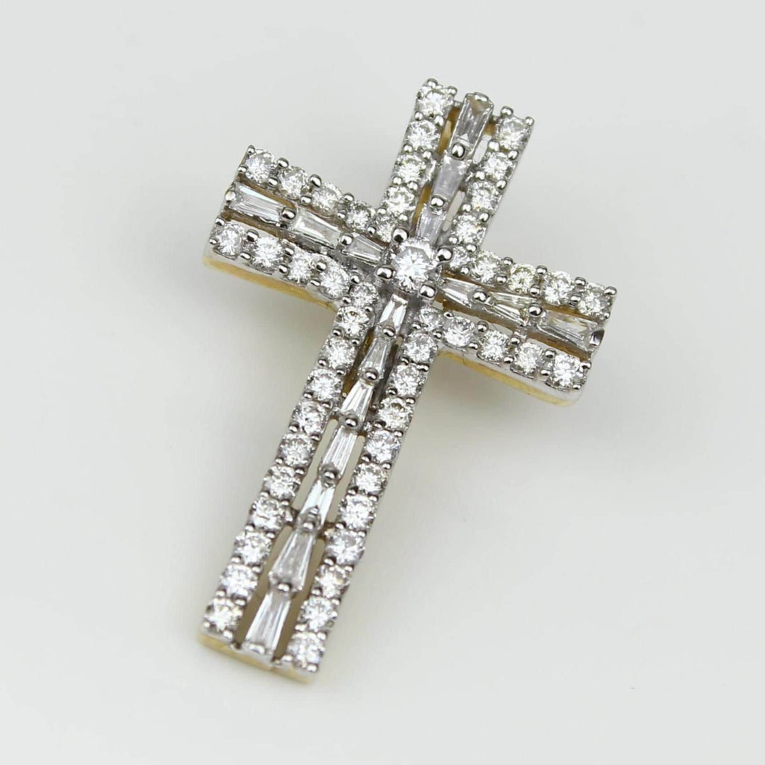 Diamond Cross Pendant, 14k Solid Gold, Natural Diamonds, Baguette Necklace With Adjustable Chain, Communion Religious Jewelry, Faith Pendant