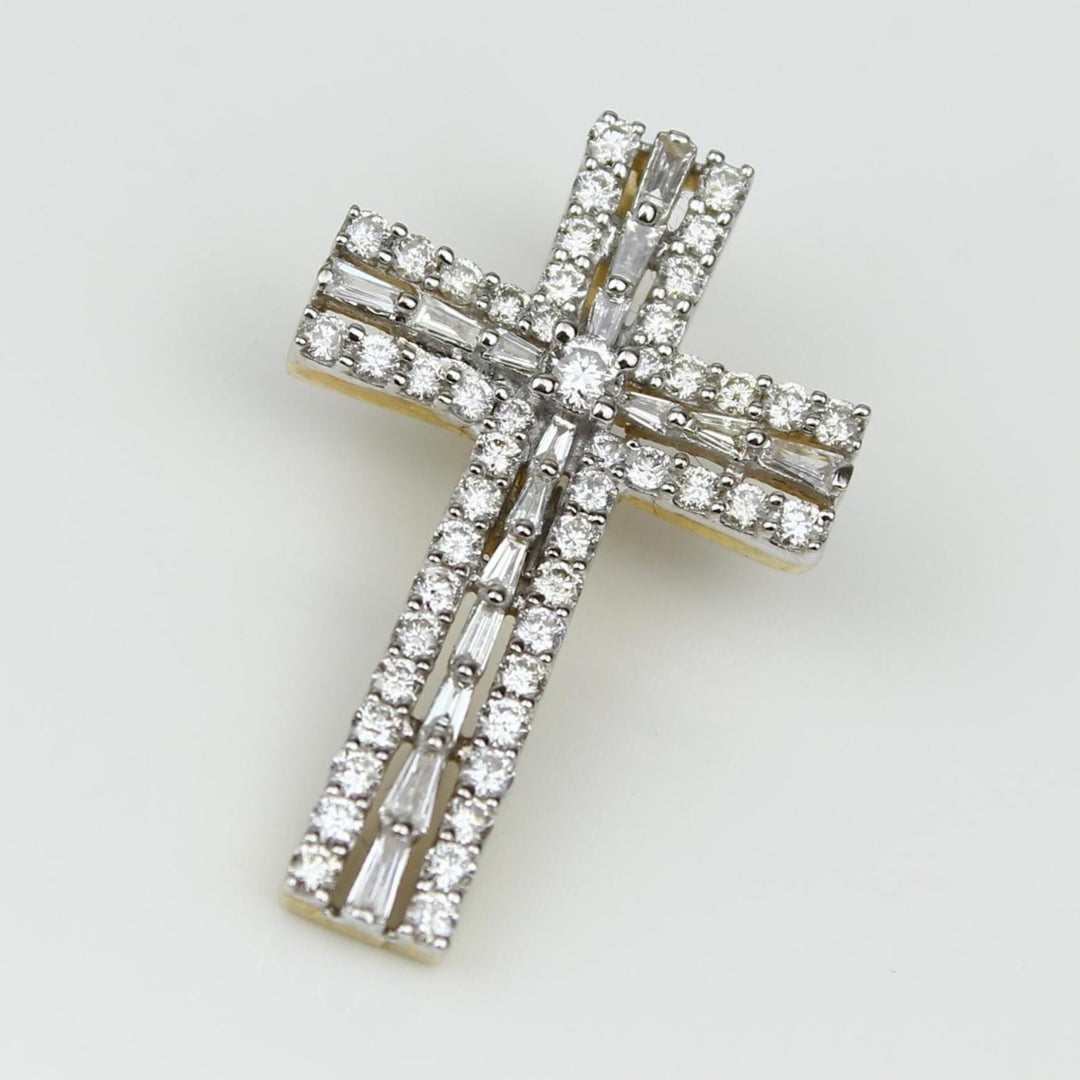 Diamond Cross Pendant, 14k Solid Gold, Natural Diamonds, Baguette Necklace With Adjustable Chain, Communion Religious Jewelry, Faith Pendant
