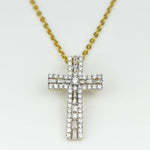 Load image into Gallery viewer, Diamond Cross Pendant, 14k Solid Gold, Natural Diamonds, Baguette Necklace With Adjustable Chain, Communion Religious Jewelry, Faith Pendant
