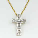 Load image into Gallery viewer, Diamond Cross Pendant, 14k Solid Gold, Natural Diamonds, Baguette Necklace With Adjustable Chain, Communion Religious Jewelry, Faith Pendant
