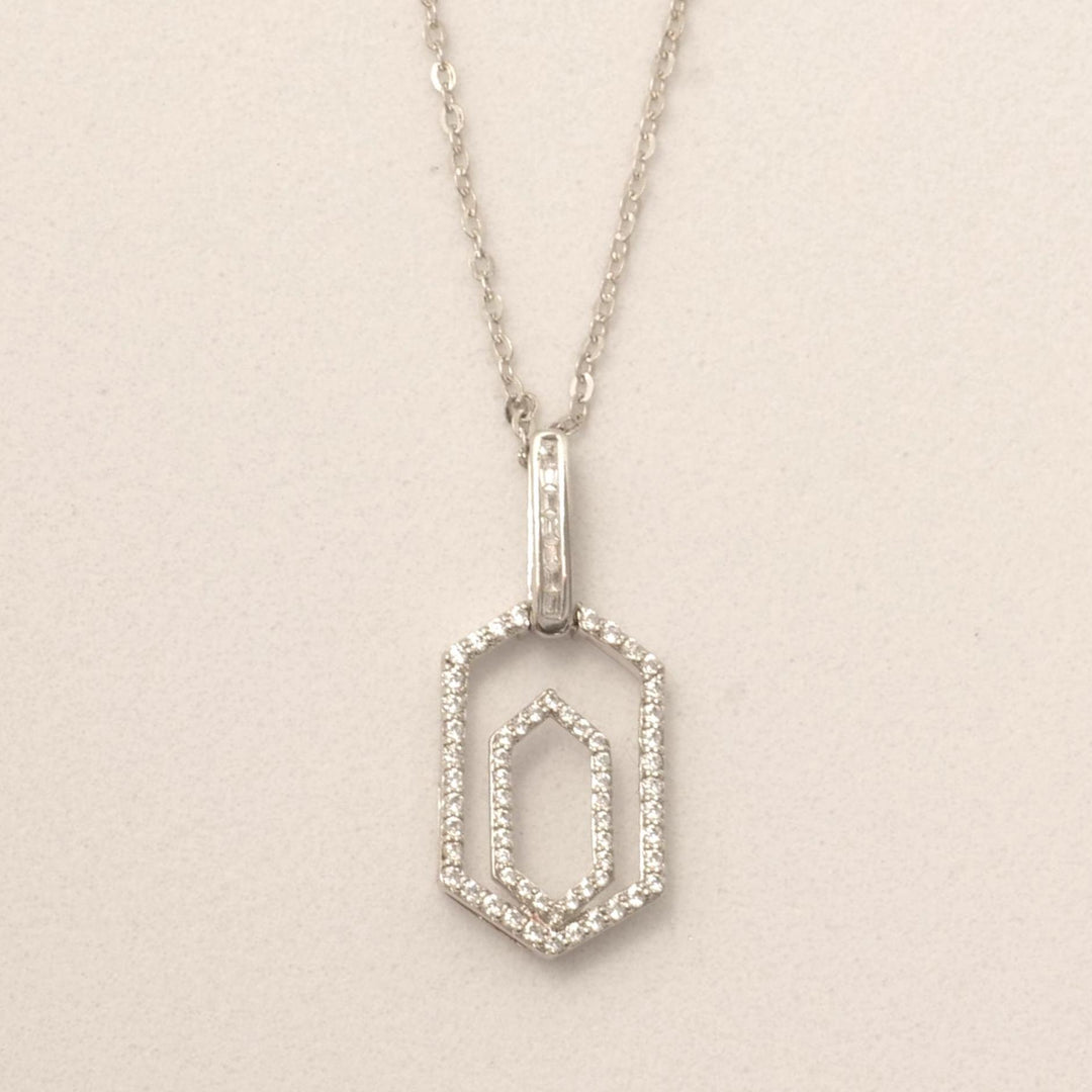 Hexagonal Diamond Pendant Necklace, 14k Solid Gold, Natural Diamonds, Double Halo Statement Pendant, Geometric Stacking Chain Jewelry