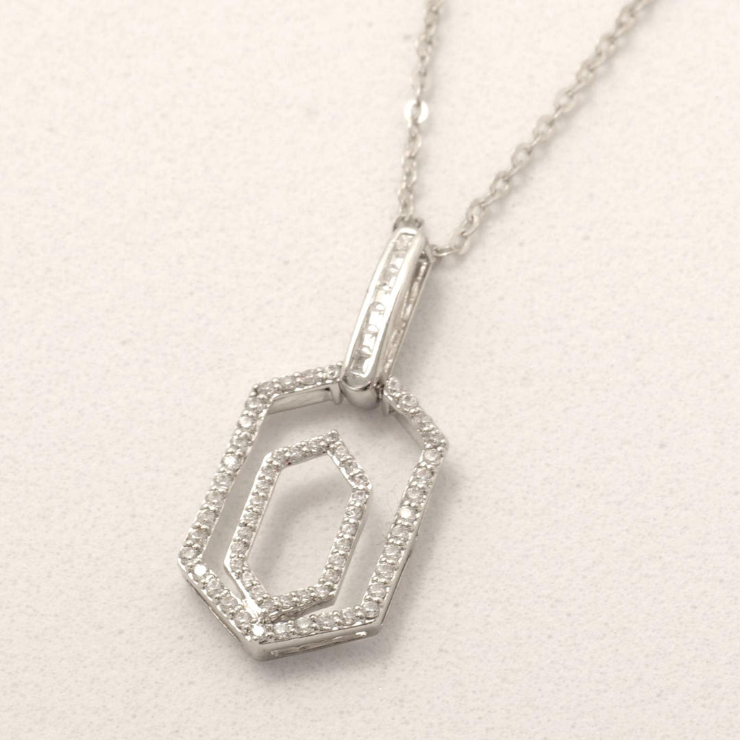 Hexagonal Diamond Pendant Necklace, 14k Solid Gold, Natural Diamonds, Double Halo Statement Pendant, Geometric Stacking Chain Jewelry