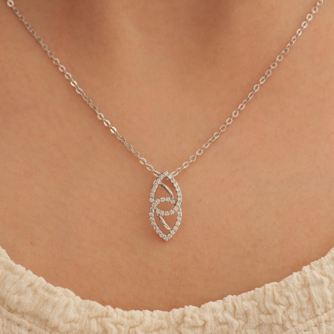 Double Teardrop Diamond Necklace, 14k Solid Gold, Natural Diamond, Intertwined Pear Minimalistic Pendant, Stackable Layering Jewelry