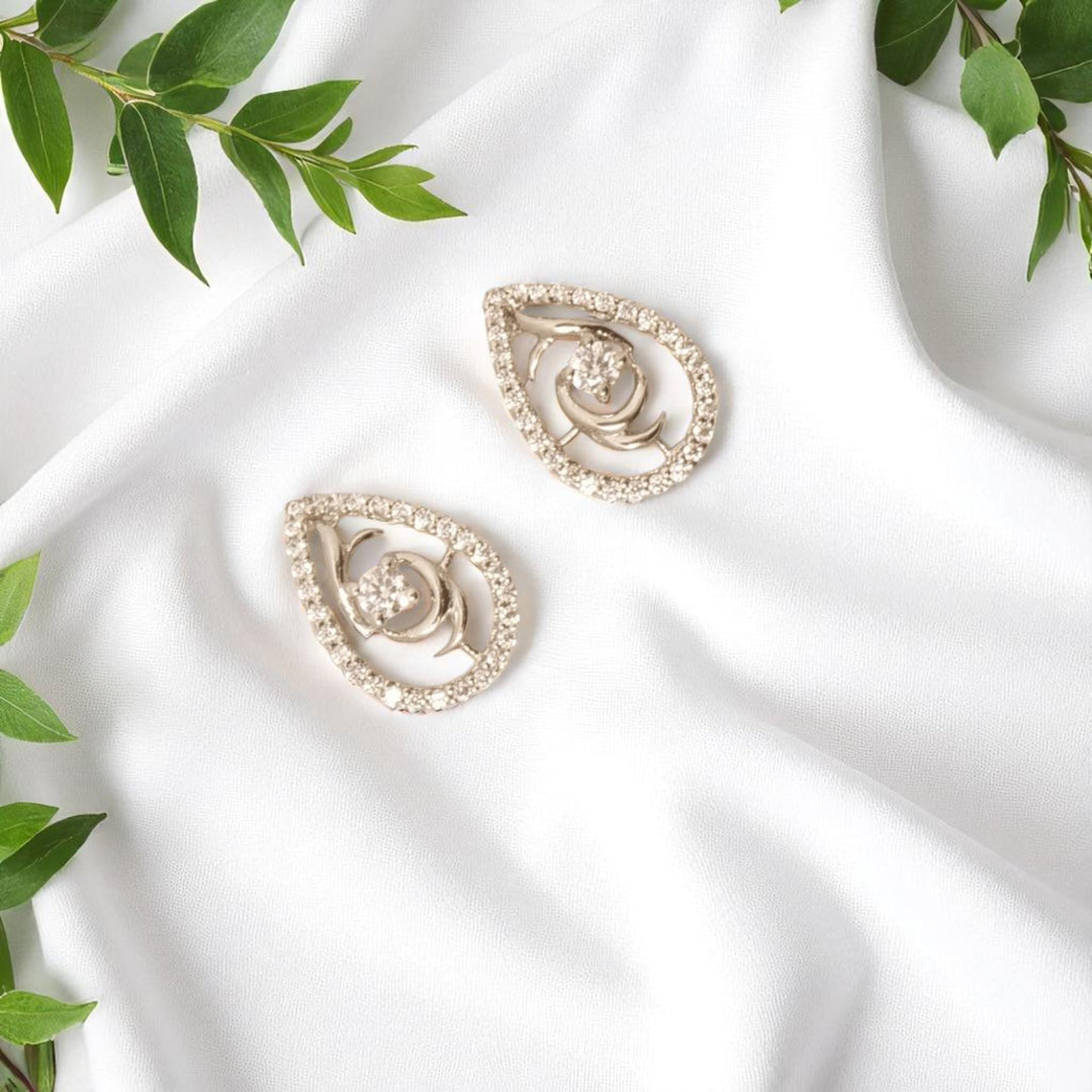 Teardrop Rose Diamond Stud Earrings, 14k Solid Gold, Natural Diamonds, Cluster Pave Setting, Everyday Minimalistic Earrings