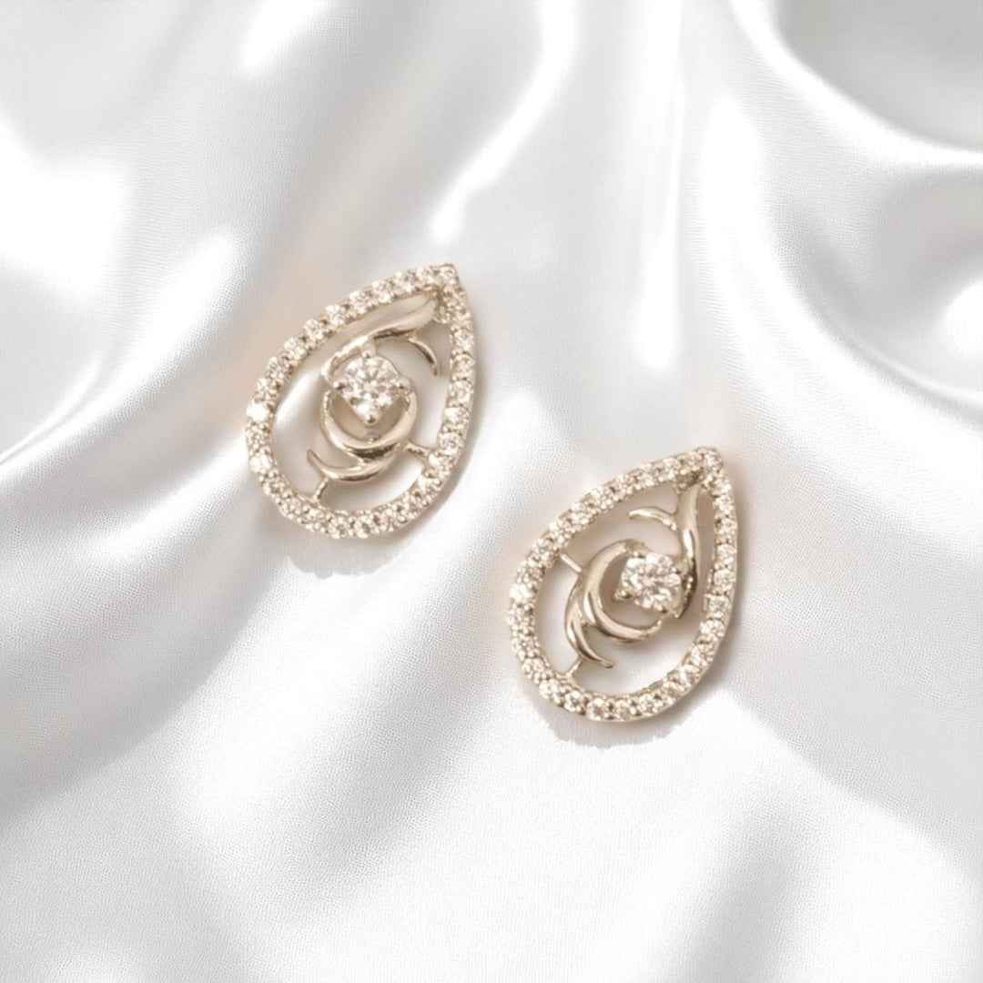 Teardrop Rose Diamond Stud Earrings, 14k Solid Gold, Natural Diamonds, Cluster Pave Setting, Everyday Minimalistic Earrings