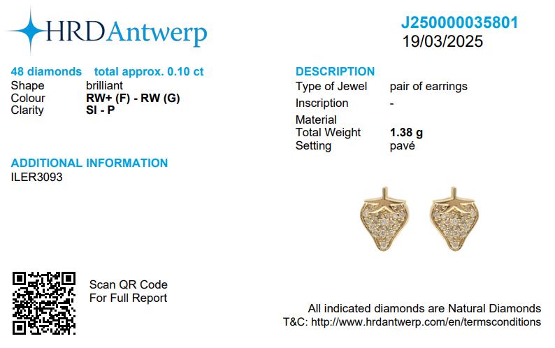 Kids Strawberry Diamond Stud Earrings, 14k Solid Gold, Natural Diamond, Fruit Kids Jewelry, Gift for girls, Ready To Ship, HRD Certified