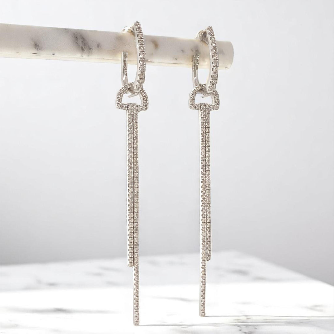 Linear Drop Earrings, 14k Solid Gold, Natural Diamonds, Long Geometric Dangles, Two Way Minimalistic Earrings, Modern Statement Jewelry