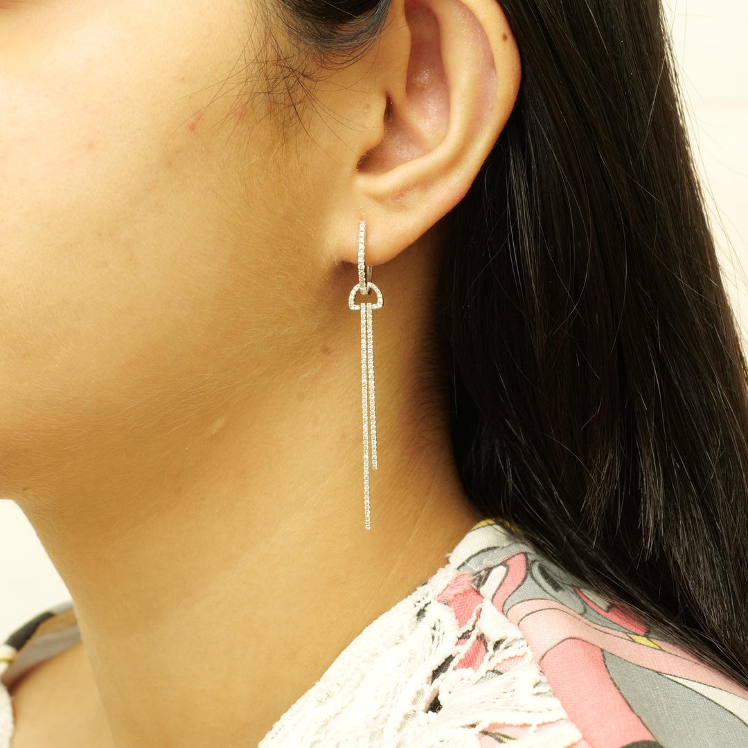 Linear Drop Earrings, 14k Solid Gold, Natural Diamonds, Long Geometric Dangles, Two Way Minimalistic Earrings, Modern Statement Jewelry