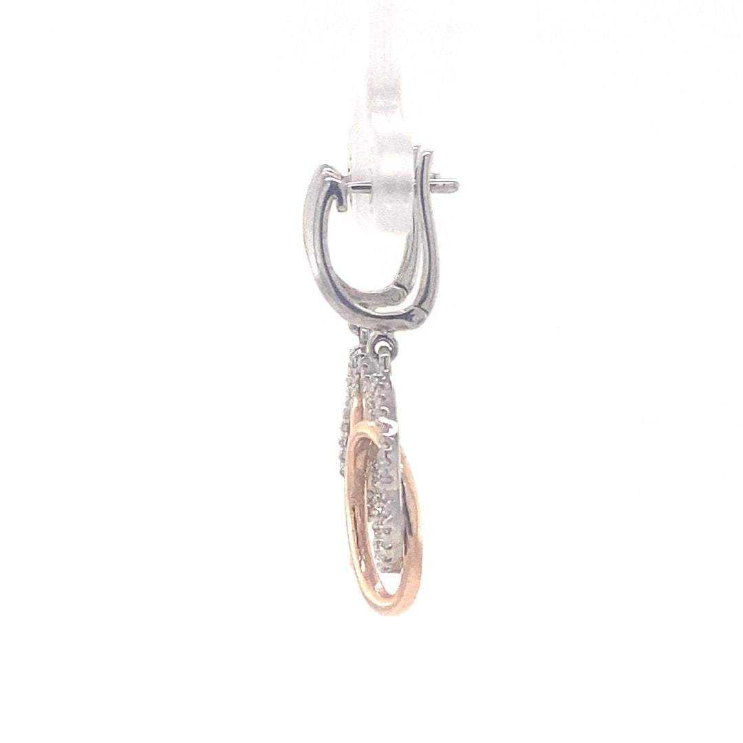 Interlocking Oval Dangle Diamond Earrings, 14k Solid Gold, Natural Diamond, Two Tone Drop Earring, Wedding Bridal Jewelry, Statement Dangler