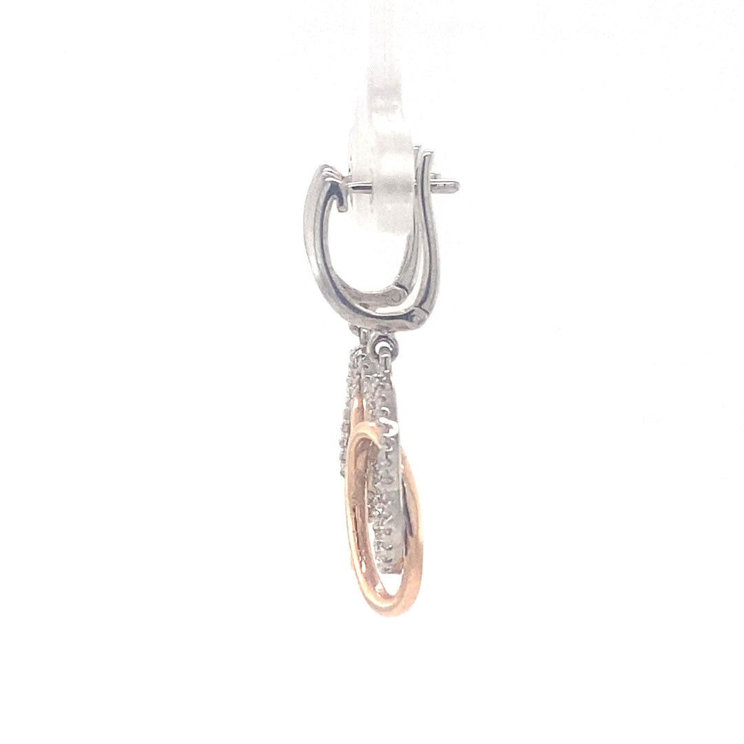 Interlocking Oval Dangle Diamond Earrings, 14k Solid Gold, Natural Diamond, Two Tone Drop Earring, Wedding Bridal Jewelry, Statement Dangler