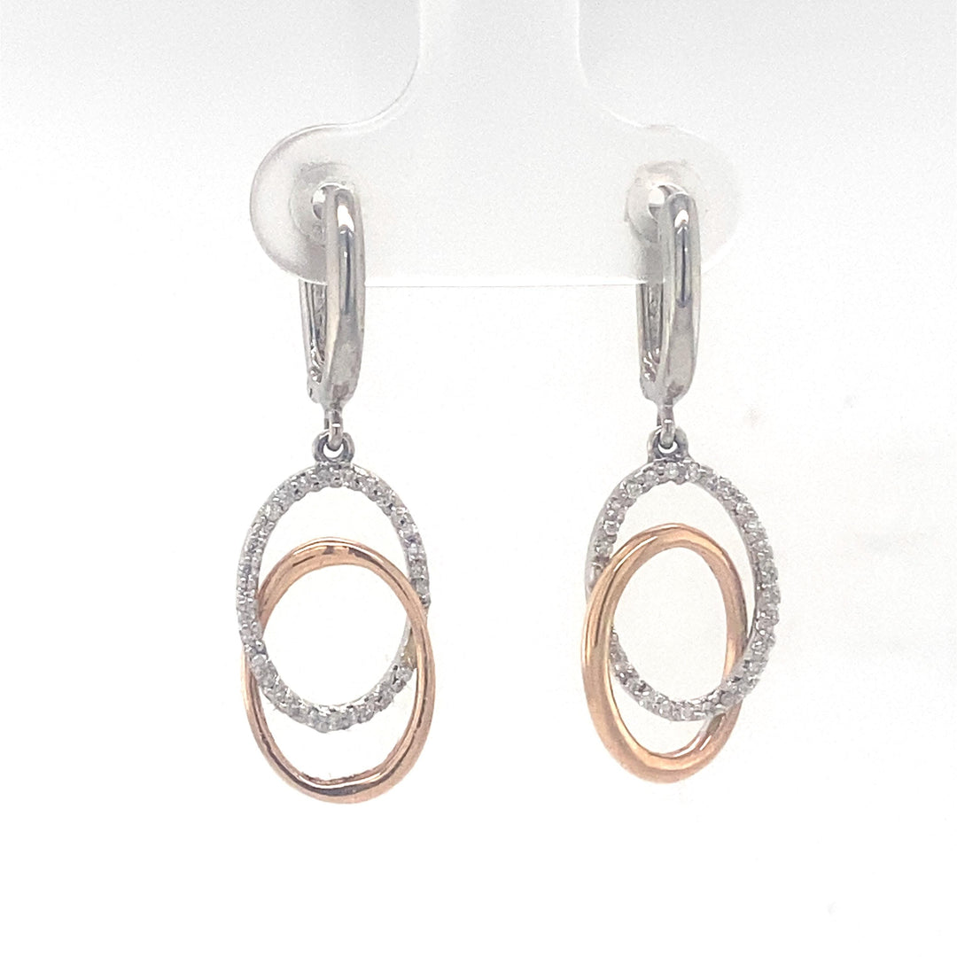 Interlocking Oval Dangle Diamond Earrings, 14k Solid Gold, Natural Diamond, Two Tone Drop Earring, Wedding Bridal Jewelry, Statement Dangler